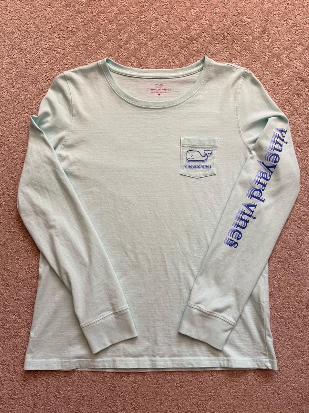 Vineyard Vines Vintage Whale Logo Long Sleeve Tee Mint Green Pocket Tee Preppy M